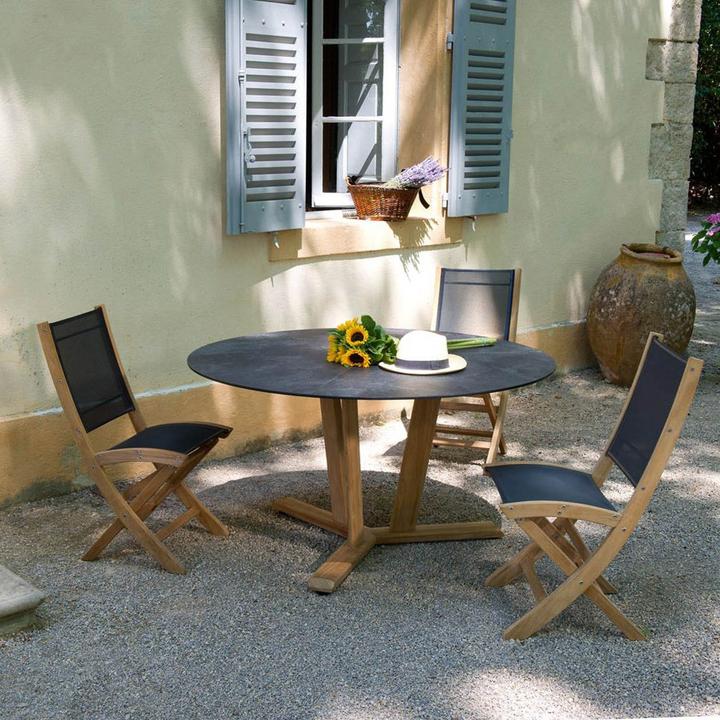 Produktbild Les Jardins TEKURA runder Tisch aus Teakholz - HPL Schieferplatte TA02280 (140 cm)