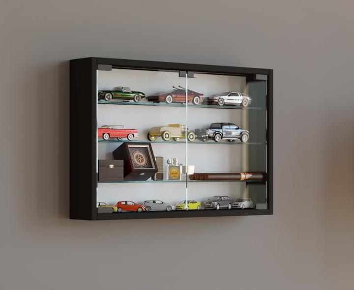 Actual product image VCM Collection wood glass wall display case Mandosa M with hinged doors (60 x 10 x 40 cm)