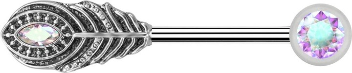 Image du produit Star Piercing Barbell argent avec boules front cristal multicolore et plume (Laiton, Acier chirurgical 316L)