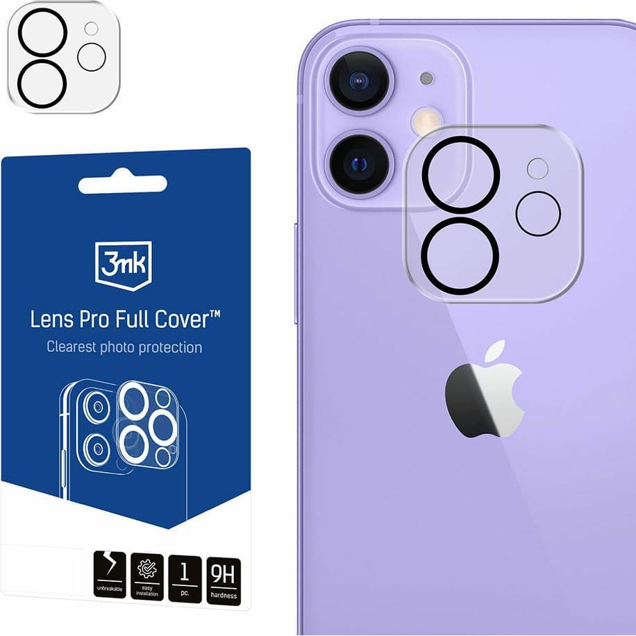 3MK Lens Pro Full Cover iPhone 11/12 mini Szkło Hartowane na obiektyw aparatu z ramką montażową 1szt (1 Stück, Apple iPh...