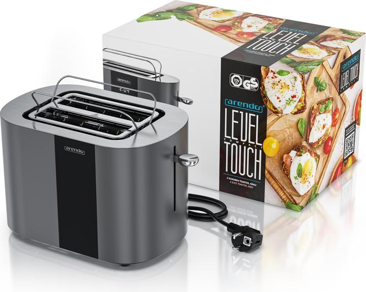 Produktbild Arendo Toaster Edelstahl 2 Scheiben Kurzschlitz, Restzeit & Bräunungsgradanzeige, Touch Display, 800 W