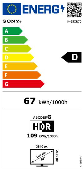 Label énergétique Sony K-65XR70AEP (65", Bravia 7, Mini-LED, 4K, 2024)