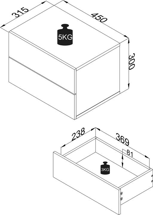 Produktbild VCM Holz Wandschublade Nachtschrank Wandboard Schublade Konsole Nachttisch Usal L 45 cm (45 x 32 cm)