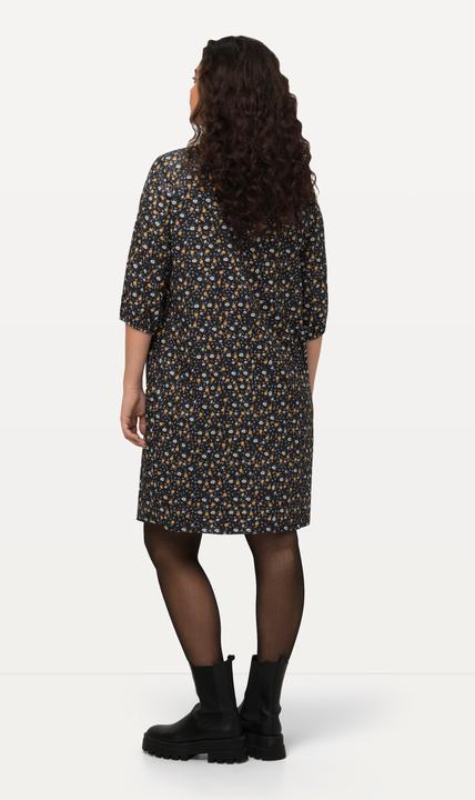 Immagine prodotto Ulla Popken Abito in velluto a coste dal taglio svasato con fiori, collo da camicia e maniche a 3/4 (50, 52)