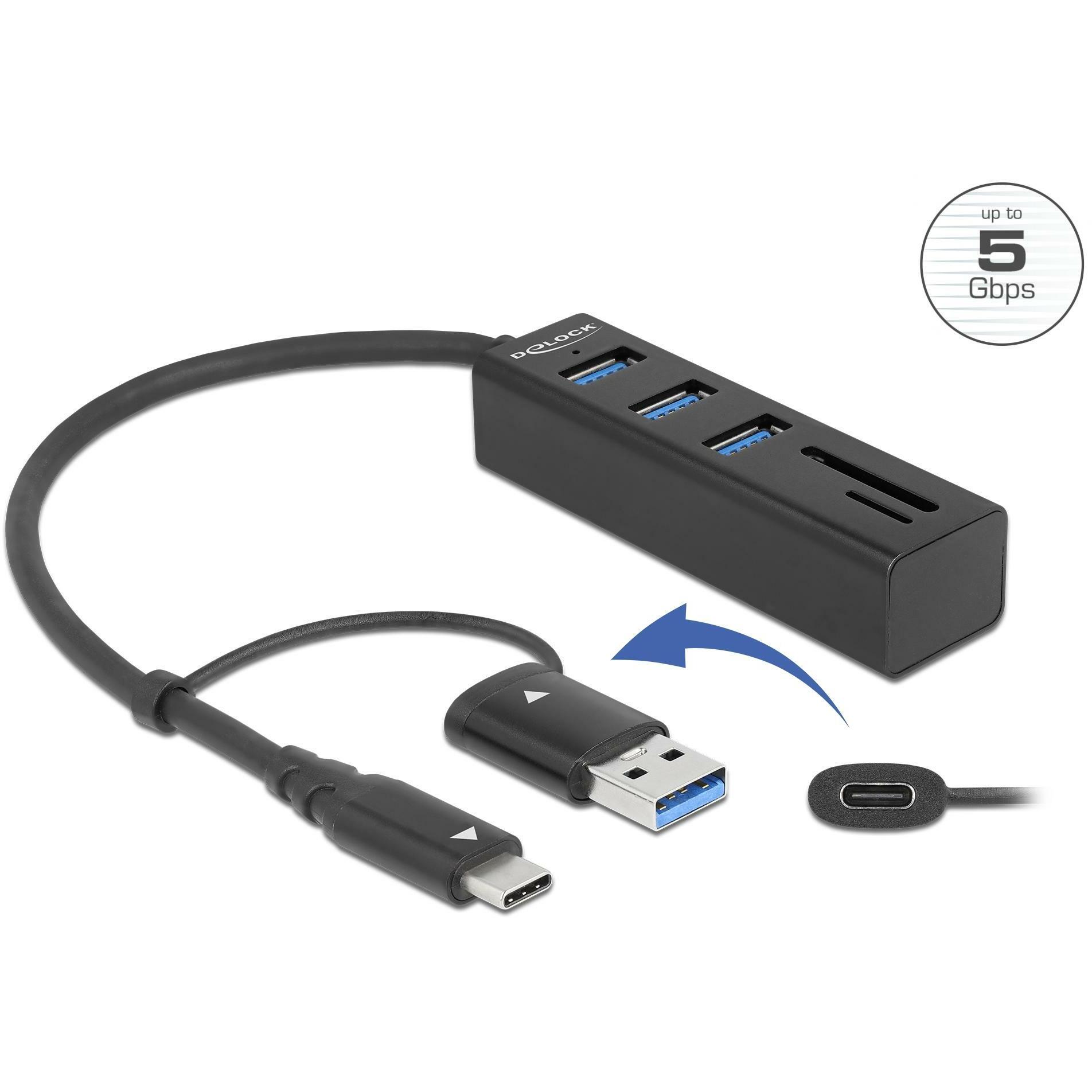 Delock 63859 (USB-C, 3 Ports), Dockingstation + USB Hub, Schwarz