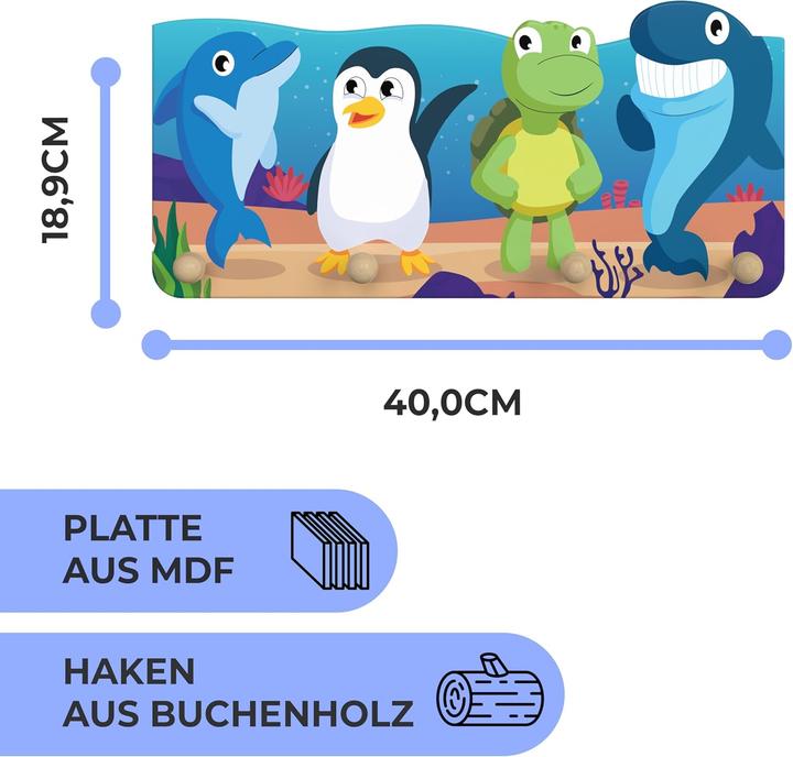 Image du produit Bunnyboo Kindergarderobe aus Holz mit 4 Haken (Unterwasser)