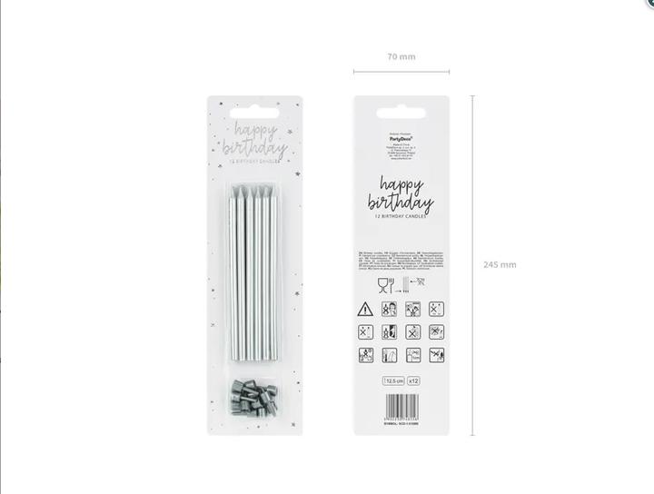 Valori nutrizionali e ingredienti Partydeco Candele di compleanno argento 12,5cm 12 pezzi (12 x)