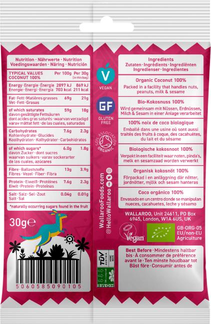 Nutritional values and ingredients Wallaroo Organic Toasted Coconut (30 g)