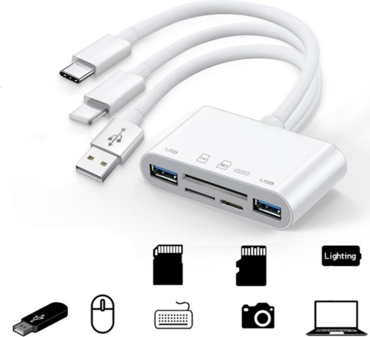 Immagine prodotto Deltalabs Lettore di schede da Lightning a SD/MicroSD e adattatore di ricarica per Apple (Lightning, MicroDot, USB tipo C, USB-A)