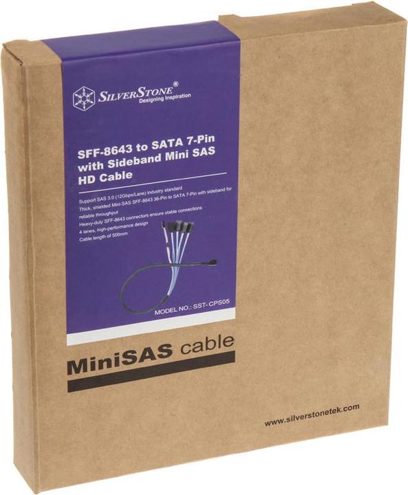 Actual product image Silverstone SST-CPS05 Mini-SAS to SATA 7-pin cable