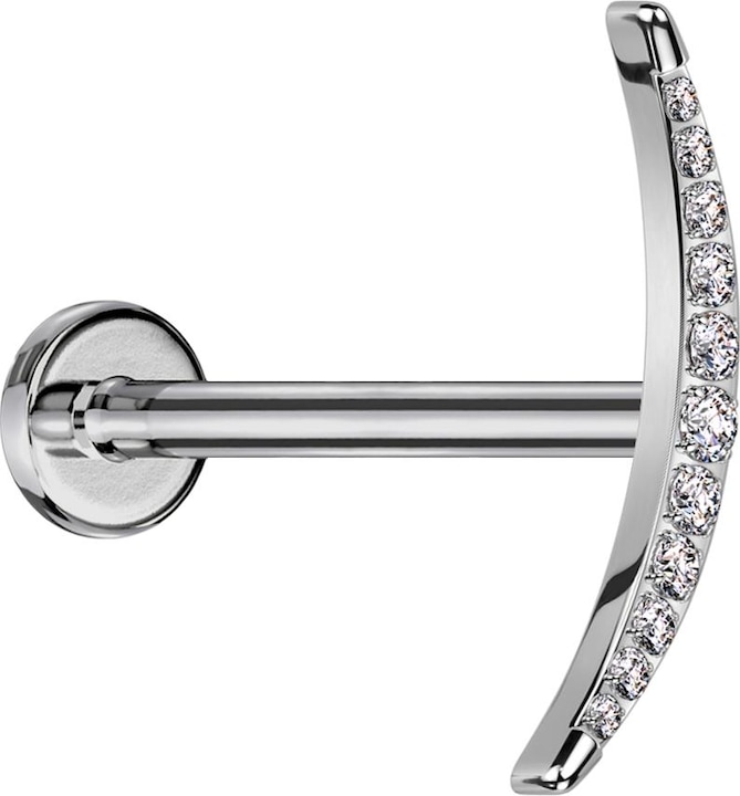 Produktbild Star Piercing Micro Labret Innengewinde silber Mondsichel silber mit Kristallen silber (ohne Messing, Titan G23)