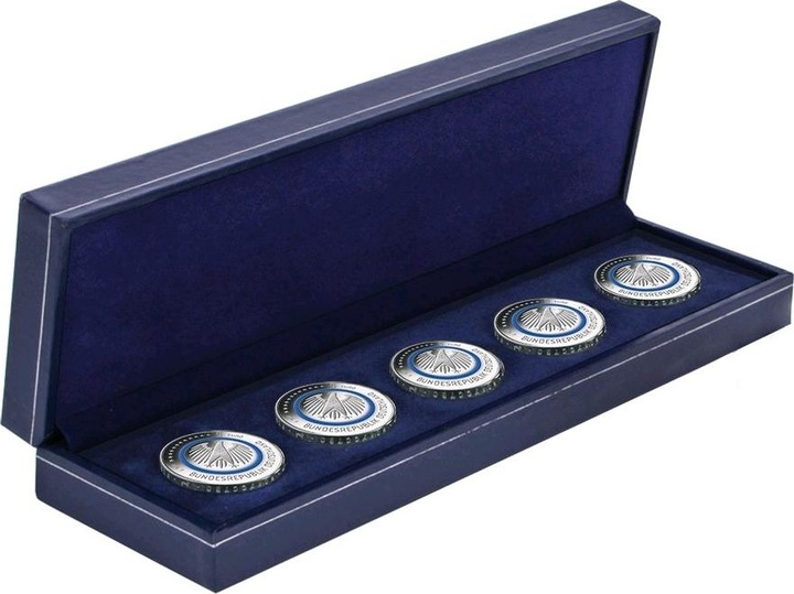 Immagine prodotto Safe Astuccio per monete blu scuro, basta inserire la moneta per averla pronta, ad esempio per 5 monete