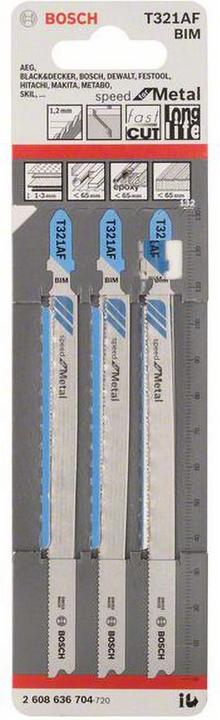 Produktbild Bosch Professional Zubehör Stichsägeblatt T 321 AF Speed for Metal, 3er-Pack