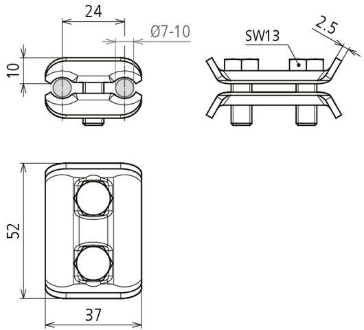 Actual product image Dehn + Söhne Parallel connector, DIN EN 62561-1, for same Ø, 7-10 mm (Plugs and connectors)