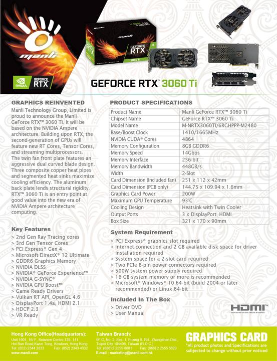 Produktbild Manli NVIDIA GeForce RTX 3060 Ti GDDR6 (8 GB)