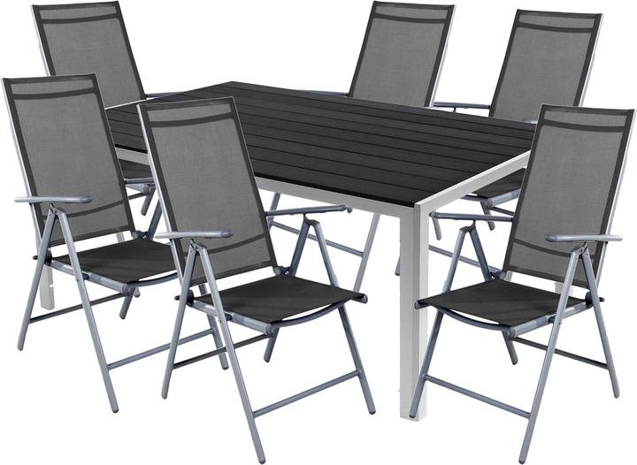 Actual product image Mojawo 7pcs Garden Furniture Set Alu Non-Wood 180x90x74cm + 6 High Back Chair Textiles (180 cm)