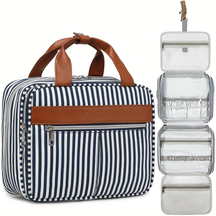 Immagine prodotto Only-Bags.Store Borsa per cosmetici in tela a più strati, adatta per i viaggi, con motivo a righe