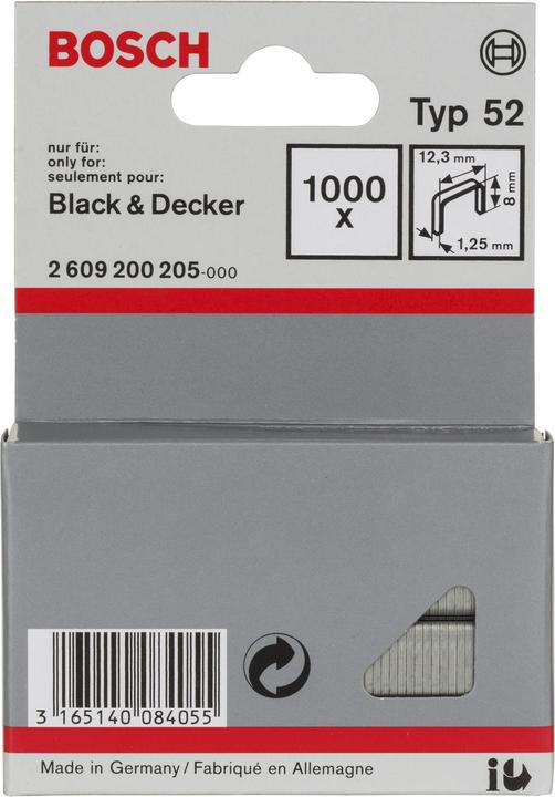 Produktbild Bosch Professional Zubehör Flachdrahtklammer Typ 52, 12,3 x 1,25 x 8 mm