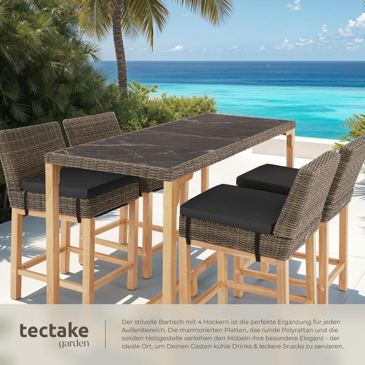 Produktbild tectake Rattan Bartisch Lovas mit 4 Stühlen Latina (161 x 64.50 x 99.50 cm)