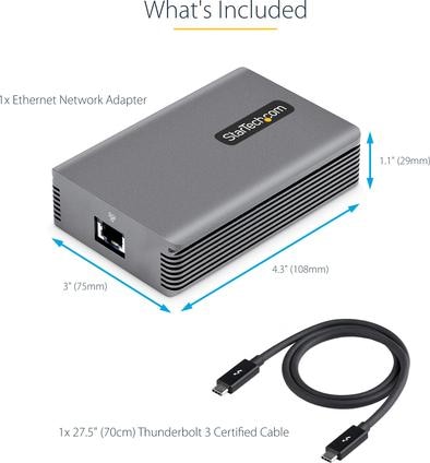 Immagine prodotto StarTech COM Adattatore da Thunderbolt 3 a Ethernet 10GbE Multi-Gigabit Thunderbolt 3 a rete RJ45 Ada (Thunderbolt 3, RJ45 10 Gigabit Ethernet (1x))