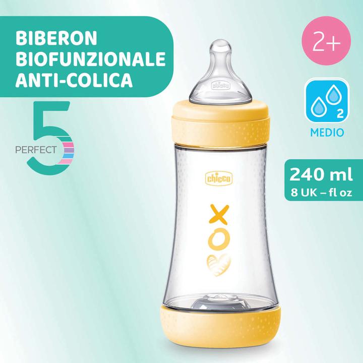 Immagine prodotto Chicco Babyfläschchen PERFECT5 PP 240ml Sauger Silikon mittlerer Fluss DRAFT YELLOW 2m+ (240 ml)