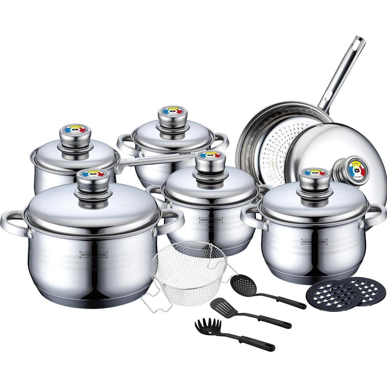 Royalty Line Pannenset - 18-delig - RVS - Met hapjespan, Pfanne + Kochtopf, Silber