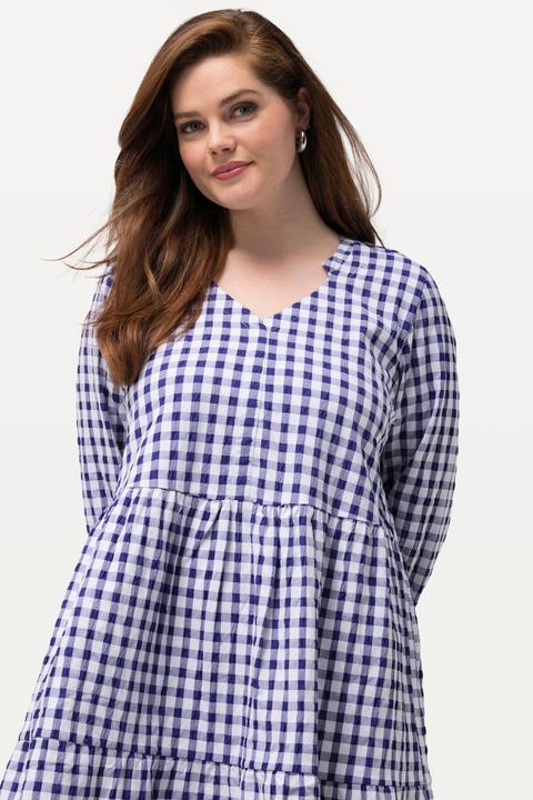 Produktbild Ulla Popken Tunika-Midikleid, Bubble-Qualität, V-Ausschnitt, 3/4-Arm (54)