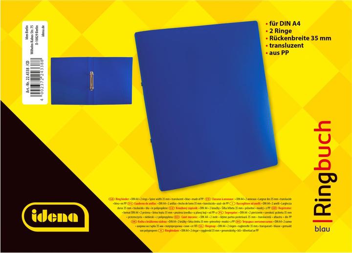 Actual product image Idena Ring binder A4 PP blue 35mm 2 rings (A4, 35 mm, 1 Piece)