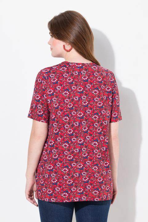 Immagine prodotto Ulla Popken T-shirt dal taglio svasato con fiori, scollatura a V e mezze maniche (46, 48)