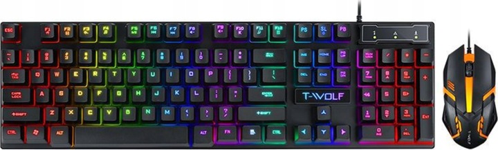 Actual product image T-Wolf TF200 PC Gaming Keyboard Mechanical Buttons + Gaming Mouse Set with LED Black (Cable)