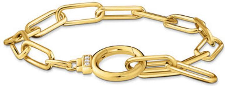 Immagine prodotto Thomas Sabo Bracciale a maglie con chiusura ad anello e pietre bianche placcate oro (19 cm, Argento 925)