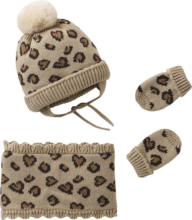 Actual product image Vertbaudet Baby Set: Mütze, Snood und Fäustlinge mit Leoparden-Herz-Muster (98, 86)