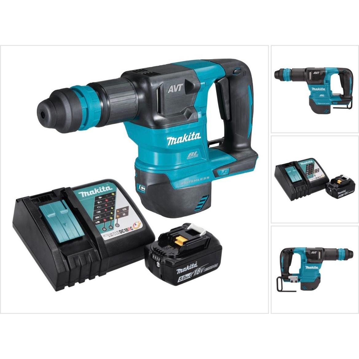 Makita, Martello demolitore +  Scalpellatore, DHK 180 RT1 Batteria martello scalpello 18 V 3,1 J SDS Plus Brushless + 1x batteria 5,0 Ah + (Batteria r