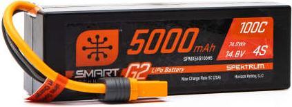 Spektrum LiPo Pack 5000mAh 4S 14.8V Smart G2 LiPo 100C IC5 (14.80 V, 5000 mAh)