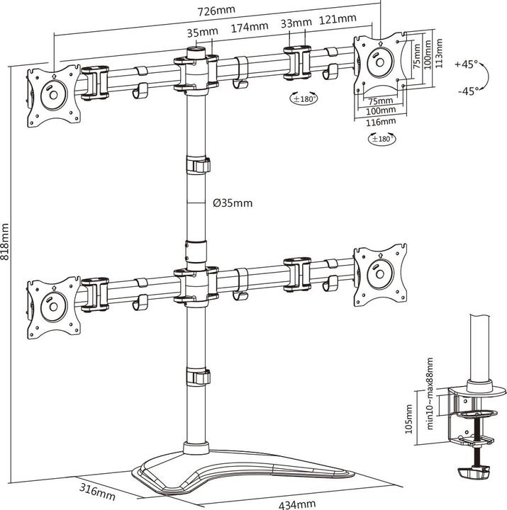 Produktbild Digitus Universal Vierfach Monitor Halter (Tisch, 27")