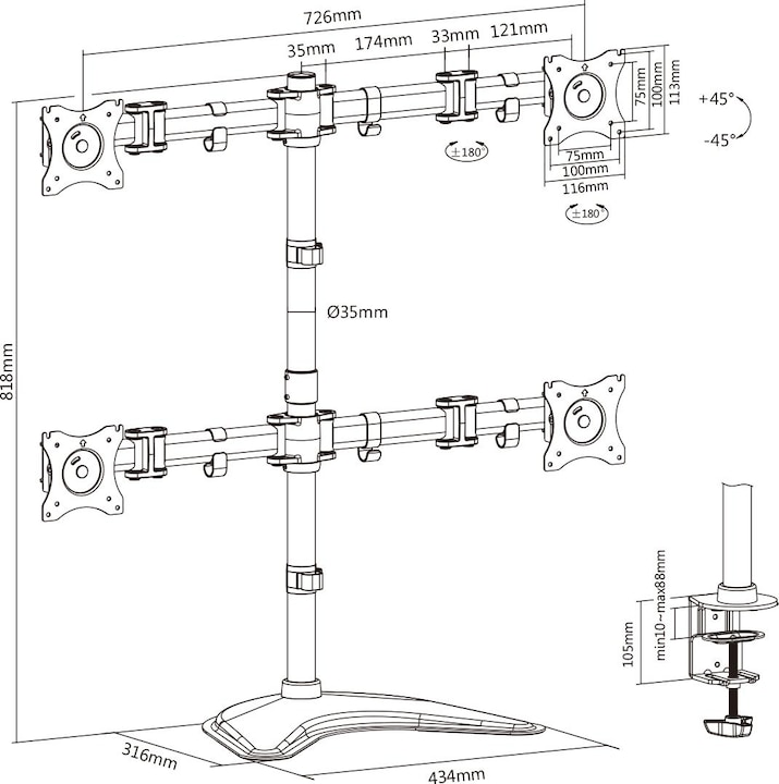 Actual product image Digitus Universal quadruple monitor holder (Table, 27")