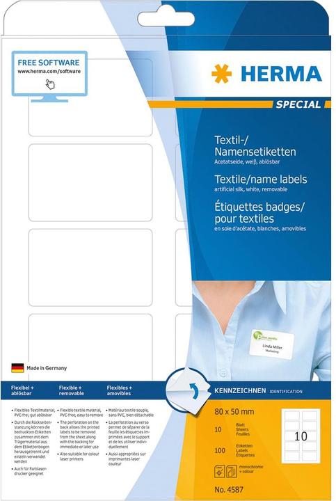 Actual product image HERMA A4 removable name labels