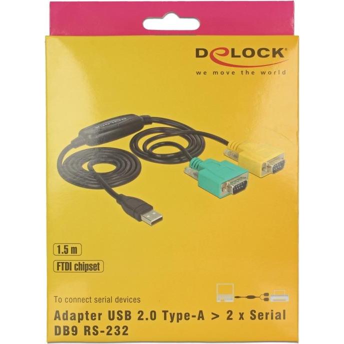 Thumbnail - Delock Adapter USB-A>2x Seriell DB9 RS-232 (1.50 m), Schnittstellenkabel