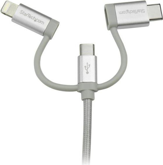 Produktbild StarTech USB Lightning Kabel - USB-C Micro-B Laddekabel - 1m - geflochten - Silber - USB auf Lightning Kab... (1 m, USB 2.0)