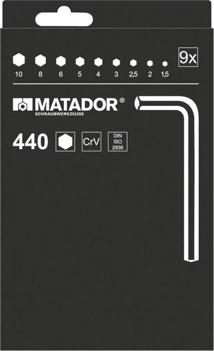 Image du produit Matador Jeu de tournevis coudés 6 pans courts en boîte1.5 -10 mm