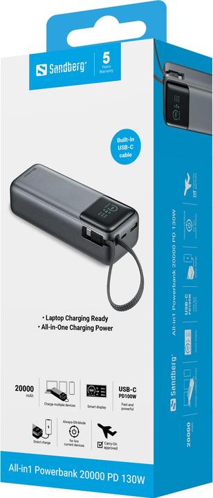 Actual product image Sandberg All-in1 Powerbank 20000 PD130W (20000 mAh, 130 W, 72 Wh)