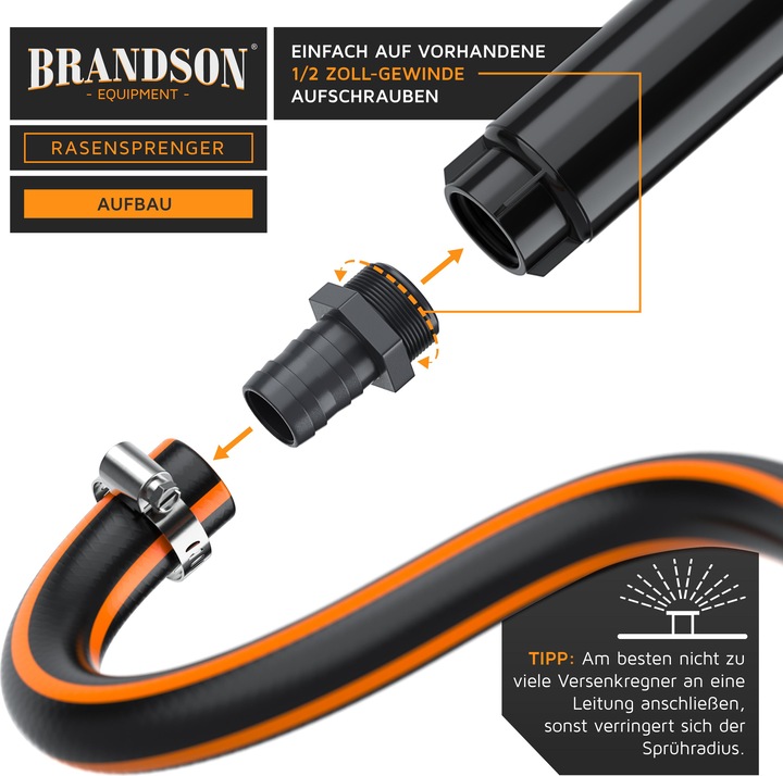 Produktbild Brandson 2x Versenkregner Rasensprinkler bis 25m², Gartensprinkler Bewässerungssystem versenkbar, frostsicher (Versenkregner)