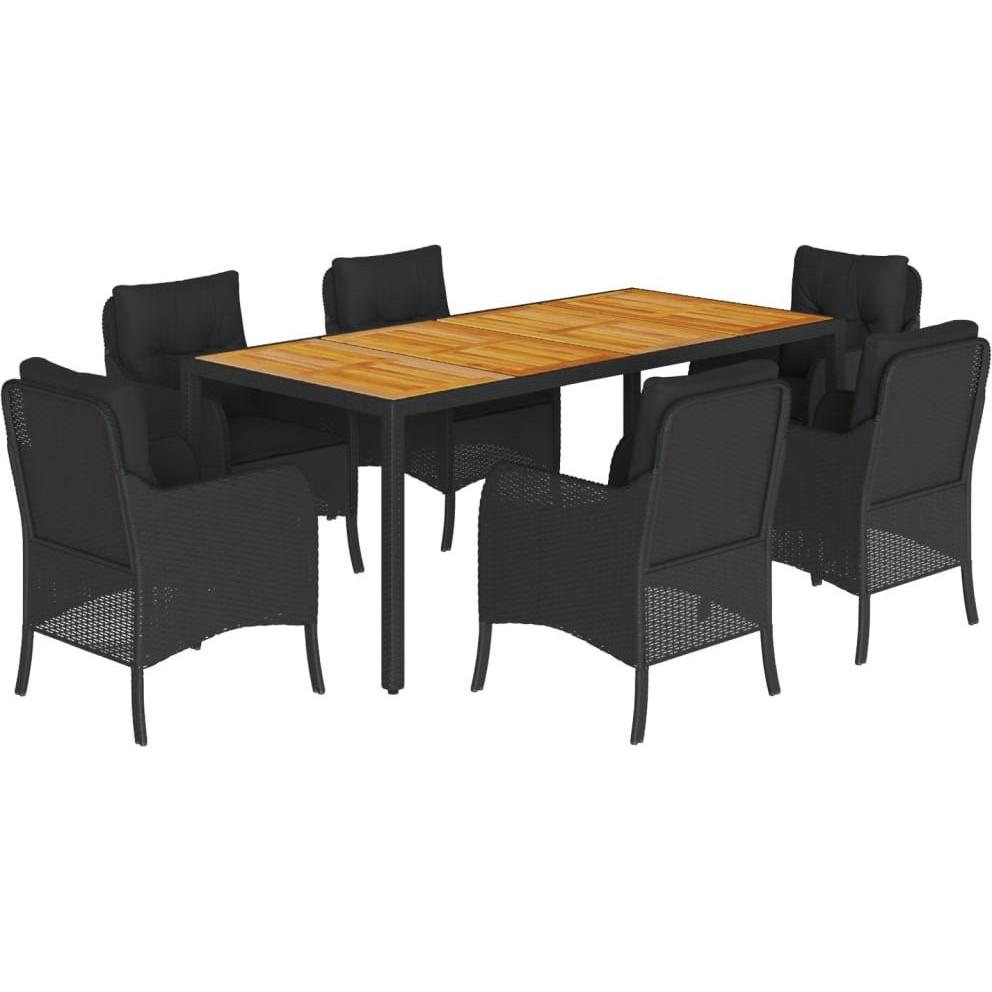 VidaXL, Gartentisch + Balkontisch, Gartenmöbel Essgruppe Gartengarnitur Sitzgruppe 7tlg. Schwarz Poly Rattan (190 cm)