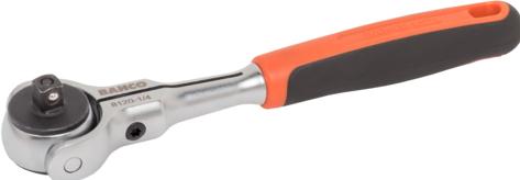 Actual product image Bahco 1/4" reversible ratchet with swivelling head, 72 teeth and 5° reverse swivel angle, 149 mm (1/4")