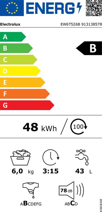 Energie-Label Electrolux SensiCare (6 kg, Oben)