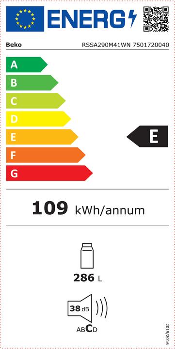 Energie-Label Beko KOELKAST RSSA290M41WN