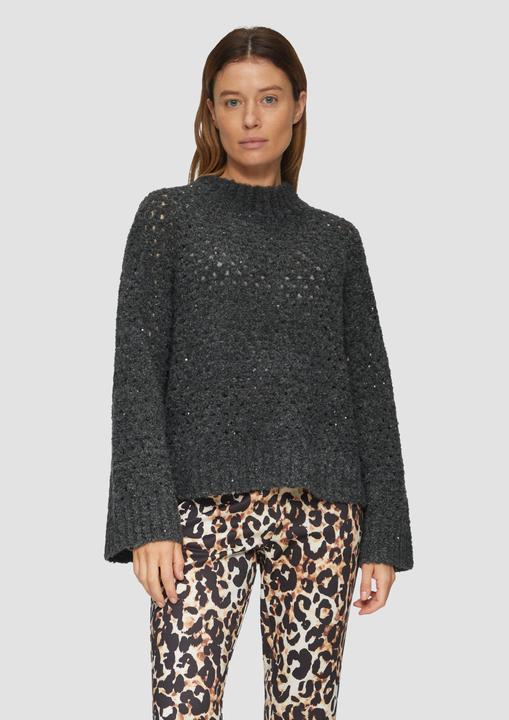 Actual product image S.Oliver Strickpullover Ajour-Pullover mit offenem Strickmuster und Trompetenärmeln (S)