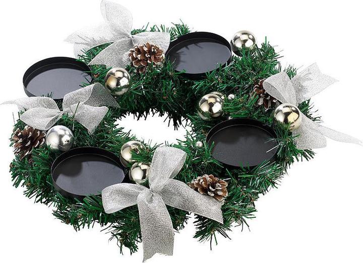 Produktbild Britesta Adventskranz, silbern, 4 weisse LED-Kerzen mit bewegter Flamme (10, 15 cm)
