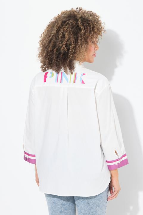 Produktbild Ulla Popken Hemdbluse, Schriftzug, Hemdkragen, 3/4-Arm (60)