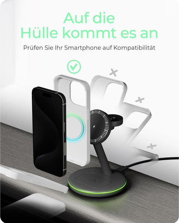 Produktbild Icy Box Ladestation induktiv/magnet. f. Smartphone/-watch/Inear-Kopfh?rer (15 W)